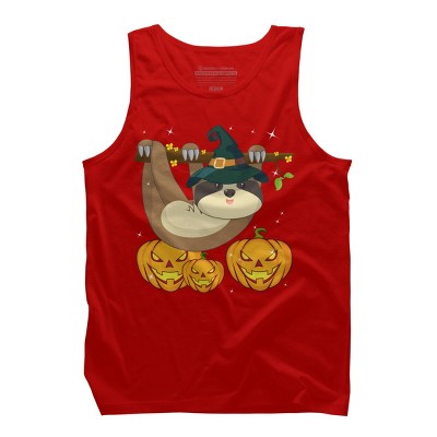 Men's Design By Humans Funny Witch Sloth With Jack O Lantern Halloween T-Shirt By thebeardstudio Tank Top