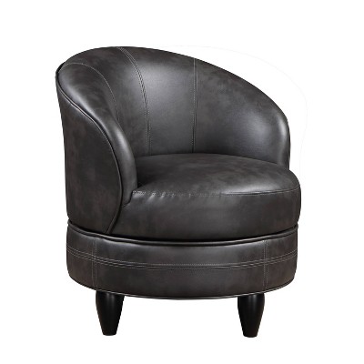 Sophia Compact Swivel Barrel Chair in Dark Gray Faux Leather