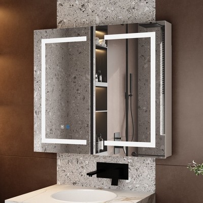 FUFU&GAGA White Anti-fog Mirror Cabinet with Adjustable Light Strips