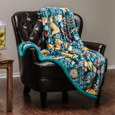 Chanasya Gold Fox Print Throw Blanket - Reversible Fluffy Faux Shearling