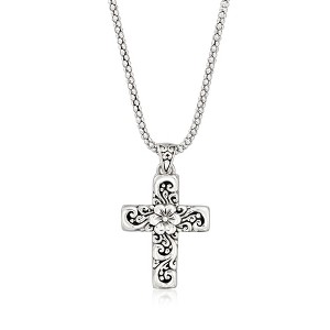 Ross-Simons Sterling Silver Bali-Style Floral Cross Pendant Necklace Size 18 - 1 of 4