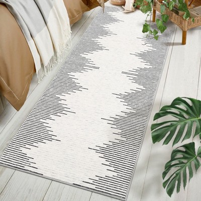 2x6 Hallway Runner Rug Low Pile Machine Washable Rugs Modern Stripe Geometric Foldable Minimalistic Carpet with Rubber Backing for Entryway Hallway