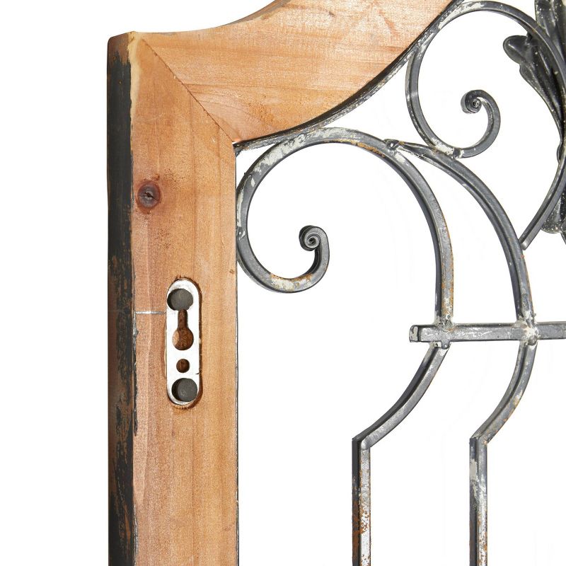 Wood Scroll Distressed Door Inspired Ornamental Wall Decor with Metal Wire Details Brown - Olivia &#38; May, 5 of 22