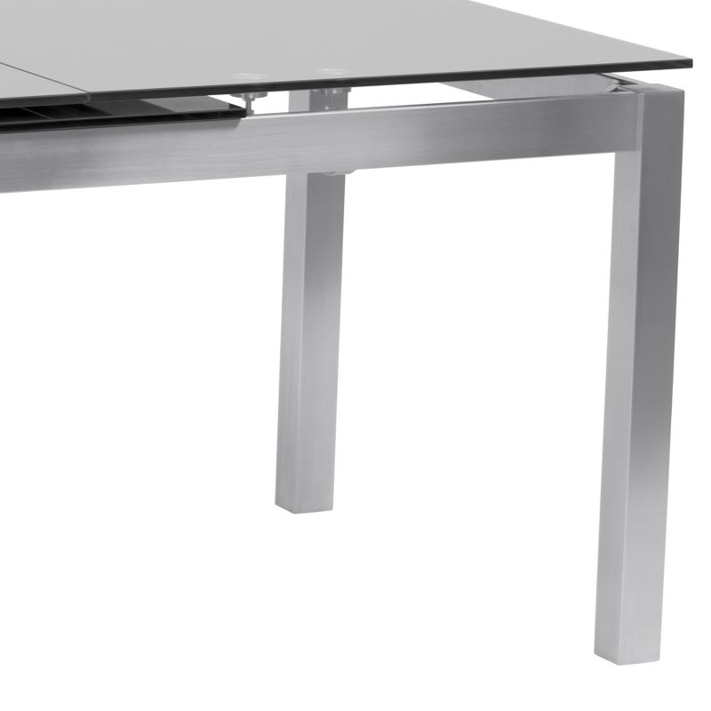 IvanExtendable Dining Table in Brushed Stainless Steel and Gray Tempered Glass Top - Armen Living, 6 of 9