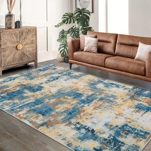 Area Rug Living Room Rug: Washable Modern Abstract Soft Thin Rug Indoor Floor No Slip Stain Resistant Carpet - 1 of 4