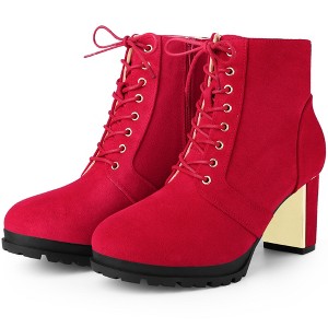 BLISSFUL STEP Women's Round Toe Lace Up Chunky Heel Combat Boots - 1 of 4