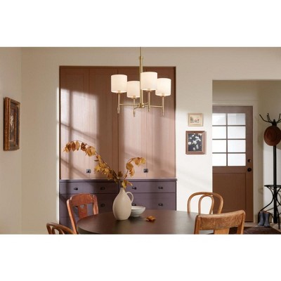 Brushed Brass Mini 4-Light Chandelier with Fabric Drum Shades