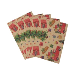 Unique Bargains Gift Wrap Paper Christmas Yellow Kraft 27.56"x19.69" 5Pcs - 1 of 4