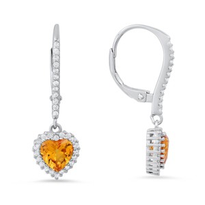 Sterling Silver Heart-cut Birthstone CZ Halo Leverback Earrings - 1 of 2