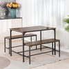 FurnitureR 3-Piece Dining Table Set for 4, Farmhouse Kitchen Table with 2 Benches and Storage Shelf, Breakfast Nook Table and Bench Set, Brown - 4 of 4