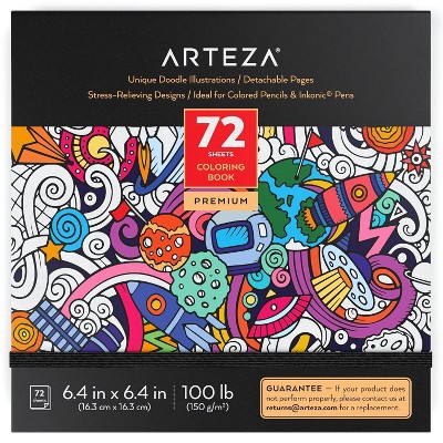 Arteza Adult Coloring Book, Doodle Illustrations, Black Outlines, 6.4"x6.4" - 72 sheets (ARTZ-3232)