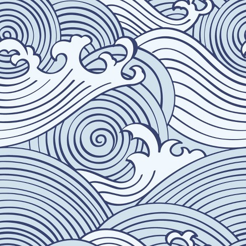 Roommates Asian Waves Peel And Stick Wallpaper Blue/white : Target