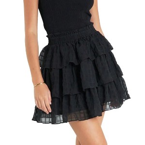 Women's Elastic Waist Tiered Ruffle Mini Skirt Flowy Casual Party Skirt - 1 of 4