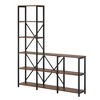Resenkos Bookshelf, Bookcase Standing Shelf Unts,9-Shelf Bookshelf, Industrial Ladder Corner Etagere Bookcase,Brown - 4 of 4