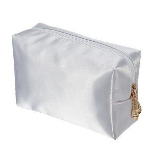 Unique Bargains Nylon Portable Travel Cosmetic Bag White 6.89"x2.36"x4.33" 1 Pc - 1 of 4