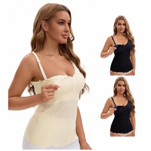 INSPIRE CHIC Women's 3 Pcs Lace Nursing Tanks with Adjustable Straps Breastfeeding V Neck Built-In Bra Cami - 1 of 4