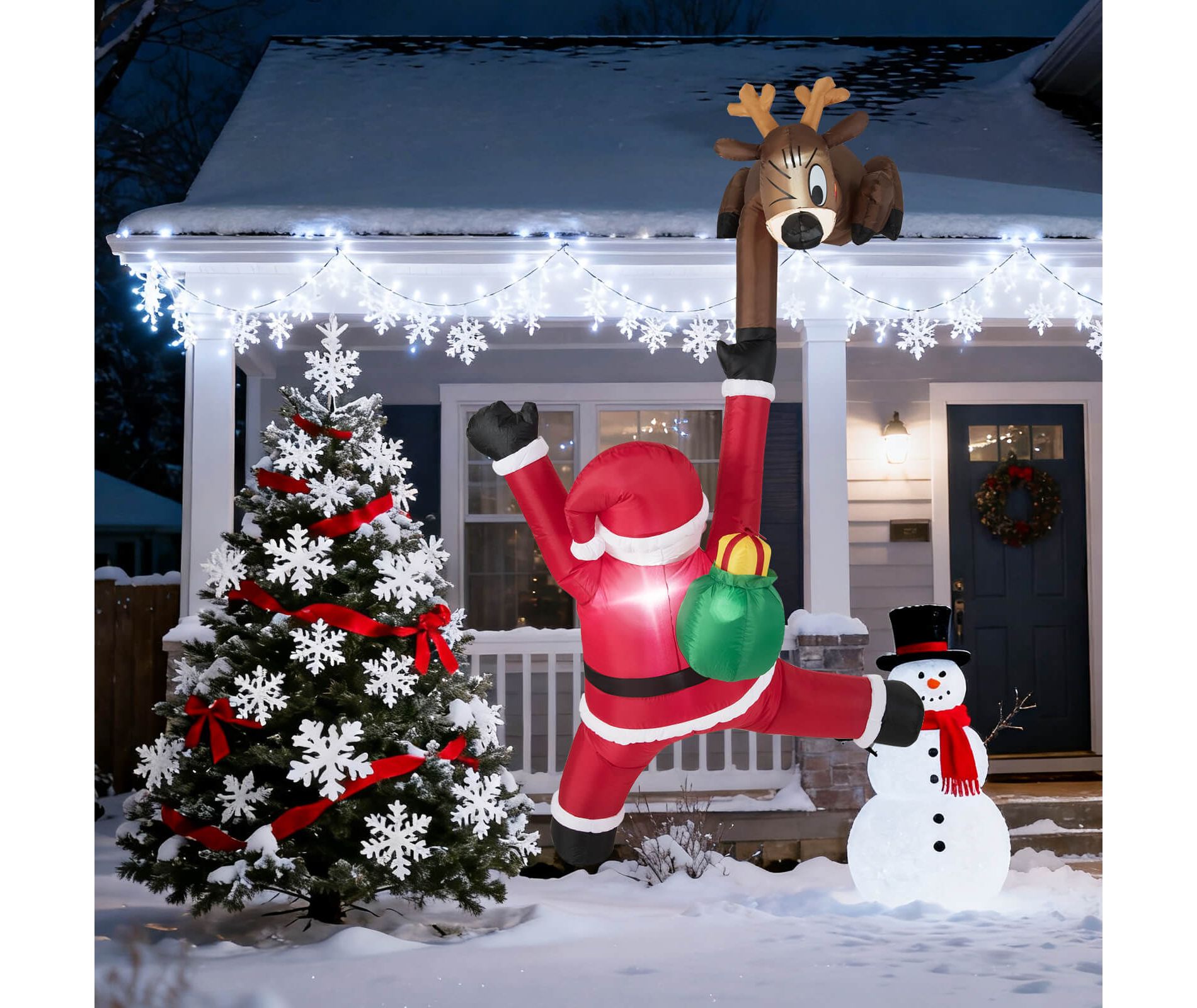 Costway 8.5 FT Christmas Inflatable Reindeer & Climbing Santa Claus, Indoor/Outdoor