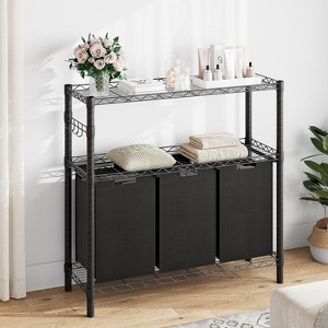 Laundry Sorters with 3 X 45L Laundry Bags & 2 Tier Adjustable Storage Shelf, Pull-Out and Removable Oxford Fabric Laundry Baskets, Black - 1 of 4