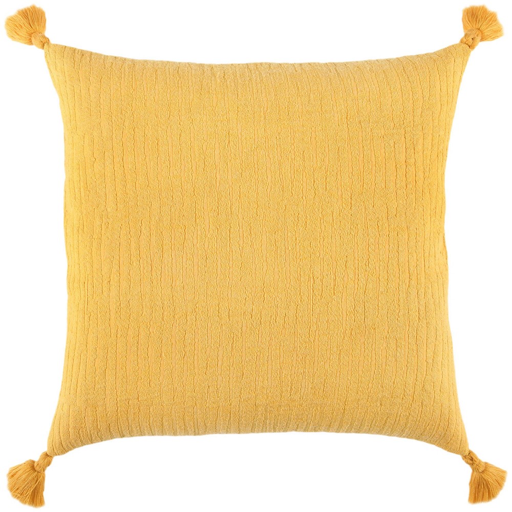 Photos - Pillow 20"x20" Oversize Striped Square Throw  Cover with Tassels Light Yellow - Rizzy Home