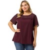 Agnes Orinda Women's Plus Size Contrast Panel Polka Dots Mesh Crew Neck Short Sleeve Casual Blouses - 3 of 4