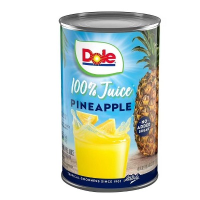 Dole All Natural 100% Pineapple Juice, 46 fl oz Can (Pack of 2)