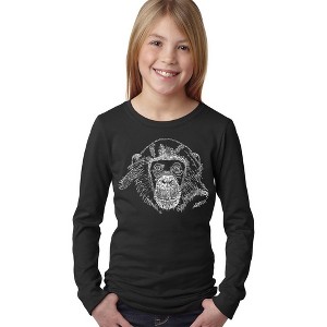 LA Pop Art Girl's Word Art Long Sleeve - Chimpanzee - 1 of 4