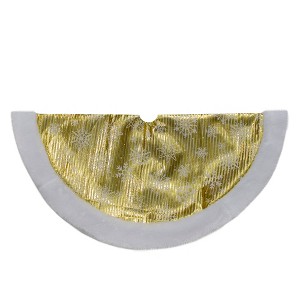 Northlight 20-Inch Gold and White Metallic Snowflake Print Mini Christmas Tree Skirt - 1 of 2