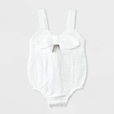 Image of Baby Girls' Eyelet Cutout Romper - Cat & Jack™ White 3-6M