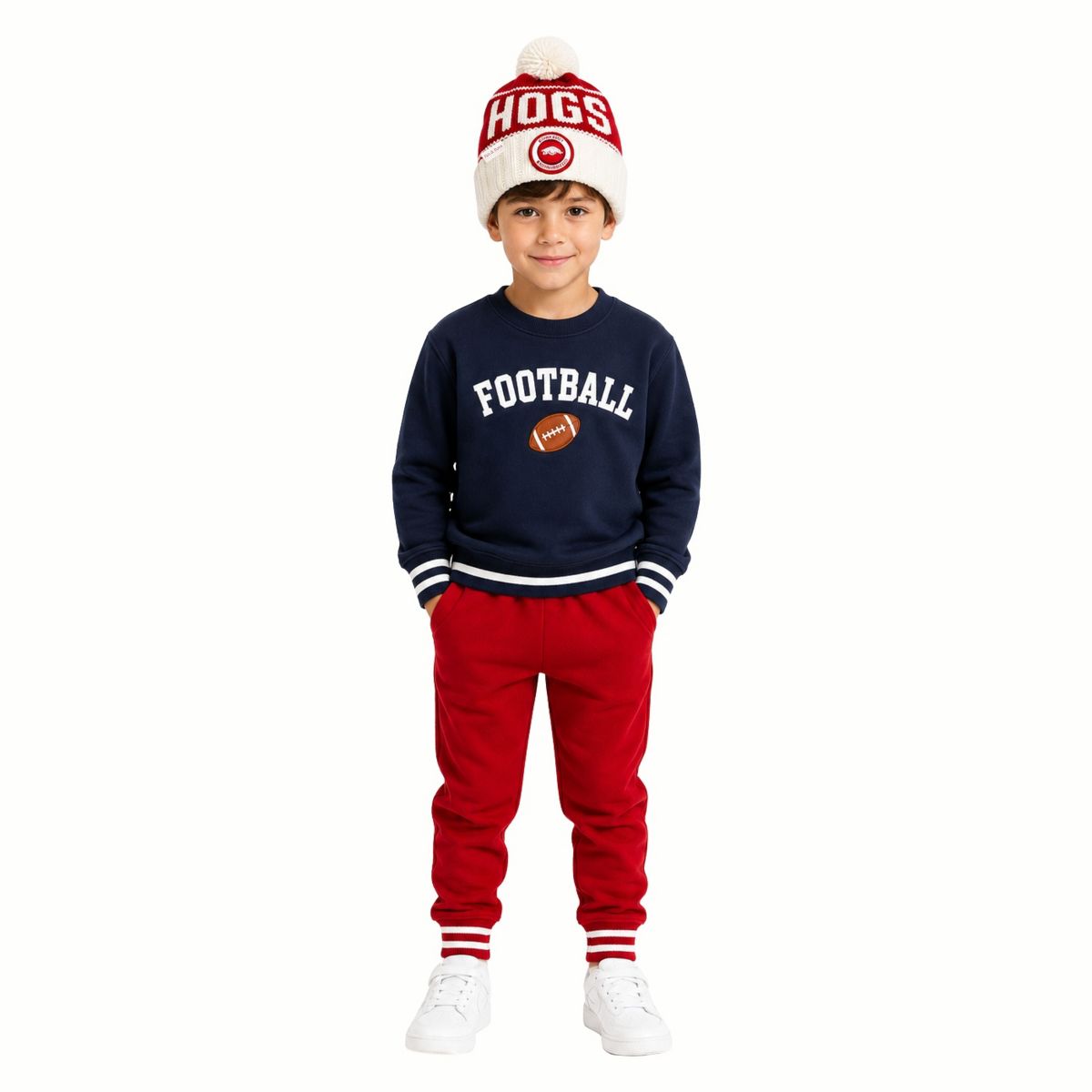 Bits & Bows Officially Licensed Arkansas Razorbacks Bobble Hat, Red/White - thumbnail 3