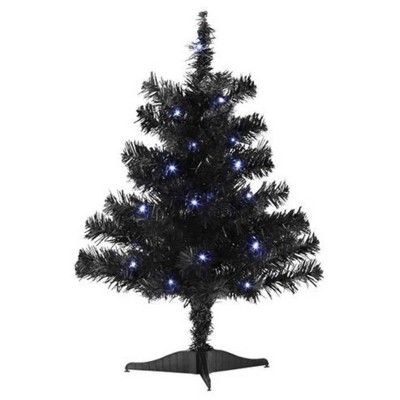 Old World Christmas 18.0 Inch Mini Black Tree Pre-Lit Battery Operated Bottle Brush Trees