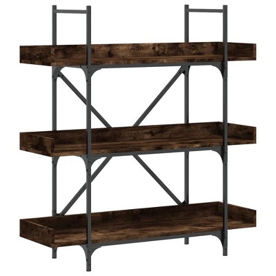 vidaXL 3-Tier Bookshelf in Smoked Oak, Engineered Wood and Metal, Adjustable Feet
