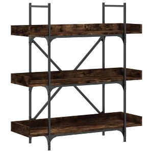 vidaXL 3-Tier Bookshelf in Smoked Oak, Engineered Wood and Metal, Adjustable Feet - 1 of 4