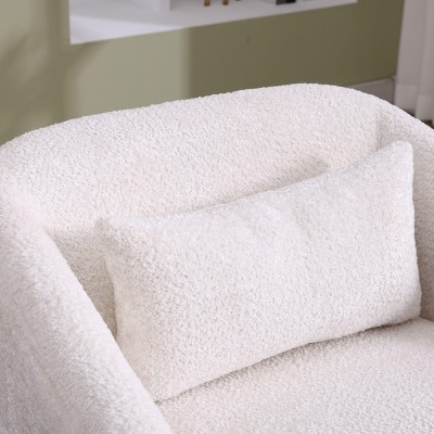 Okak Fine Modern 360° Swivel Barrel Chair Accent Chair with Soft Pillow Round Sofa Armchair Club Chair for Hotel Lounge Bedroom, White