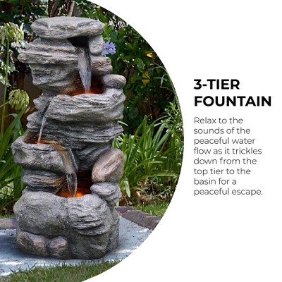 Teamson Home Gray 4-Tier Faux Stone Water Fountain with LED Lights