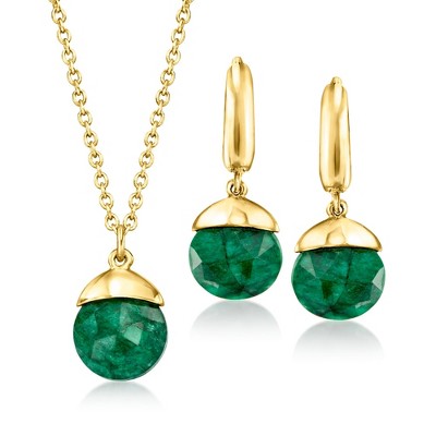 Ross-Simons 8.25 ct. t.w. Emerald Jewelry Set: Drop Earrings and Necklace in 18kt Gold Over Sterling Size 18