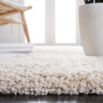Ivory Beige Plush Shag 4' x 6' Hand-Knotted Synthetic Rug
