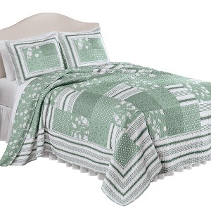 Collections Etc Payton Reversible Floral Stripe Patchwork Oversized Quilt - 1 of 3