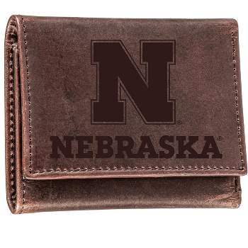 Evergreen NCAA Nebraska Cornhuskers Brown Leather Trifold Wallet Officially Licensed with Gift Box