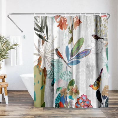 Americanflat 71x74 Floral Shower Curtain - 100% Polyester Shower Curtain, Water-Resistant Bath Curtain with Metal Grommets and 12 Shower Curtain Hooks