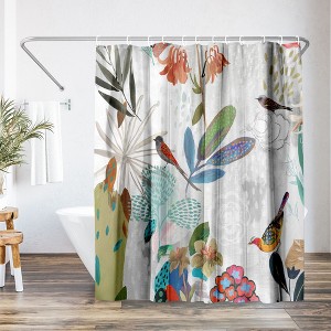 Americanflat 71x74 Floral Shower Curtain - 100% Polyester Shower Curtain, Water-Resistant Bath Curtain with Metal Grommets and 12 Shower Curtain Hooks - 1 of 4