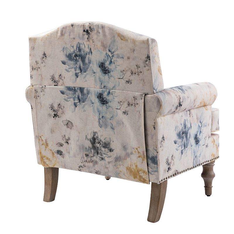 Yahweh Wooden Upholstered  Floral Pattern Design Armchair with Panel Arms and Camelback for Bedroom  | ARTFUL LIVING DESIGN, 5 of 12