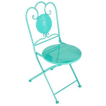 The Lakeside Collection Nautical Folding Chairs - Metal Patio Furniture with Vintage Icons