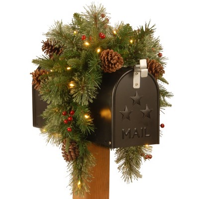 National Tree Company 36 in. Colonial Mailbox Swag with Battery Operated Warm White LED Lights