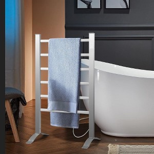 6-Bar Towel Warmer Drying Rack, Heavy Feet Steady Freestanding Wall Mount, Plug-in Electric Heat Dryer - 1 of 4