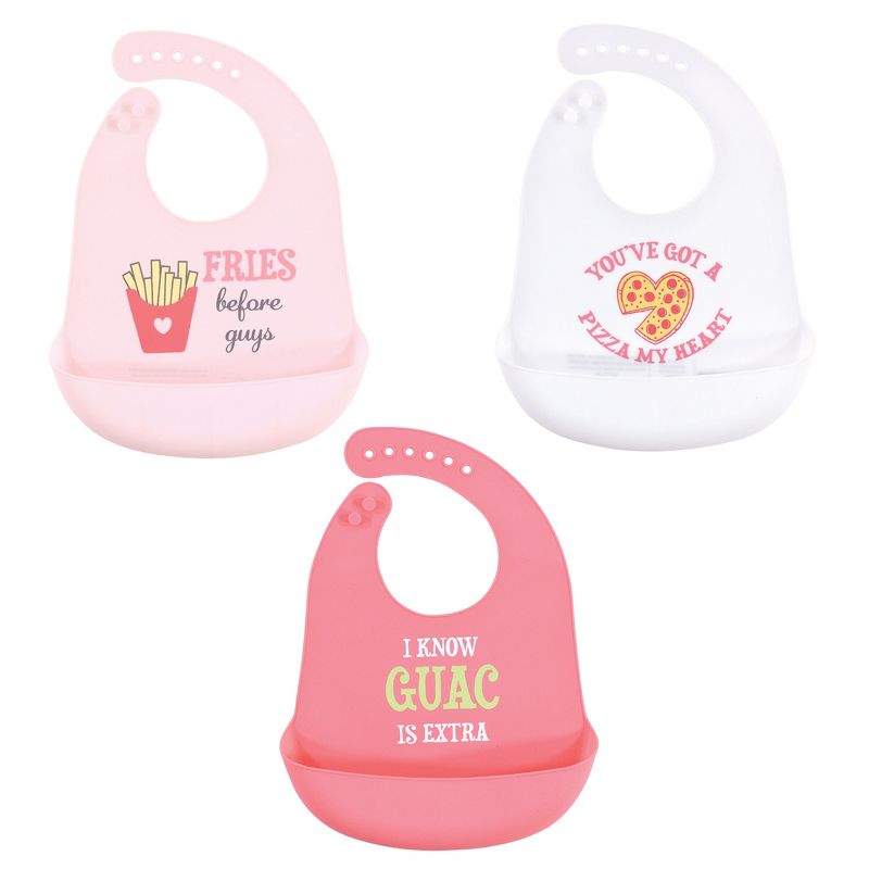 Hudson Baby Infant Girl Silicone Bibs 3pk, Fries Before Guys, One Size, 1 of 3