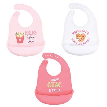 Hudson Baby Infant Girl Silicone Bibs 3pk, Fries Before Guys, One Size