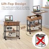 Tangkula 2PCS Lift Top End Table w/ Charging Station Storage Shelves Wheels Mobile Bedside - 4 of 4