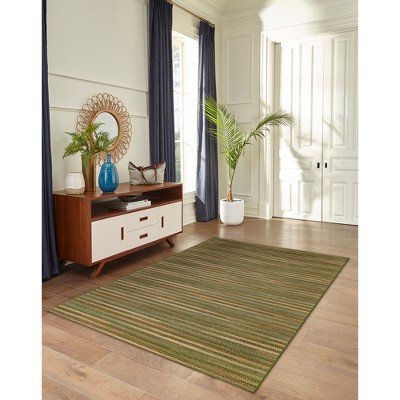 Green and Beige Flat Woven Striped Indoor/Outdoor Rug