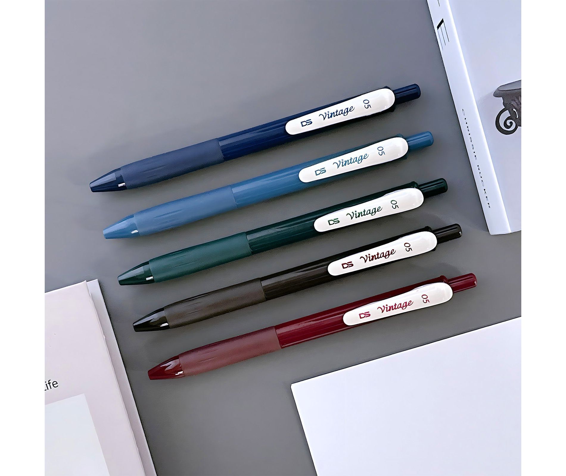 Wrapables Multi-Color Retractable Gel Pen Set (5 pack), 0.5mm Fine Point, for Writing, Journaling, Drawing, Home and Office, Classic