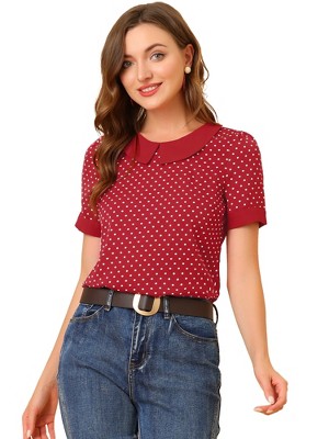 INSPIRE CHIC Women's Peter Pan Collar Keyhole Back Vintage Polka Dots Blouses